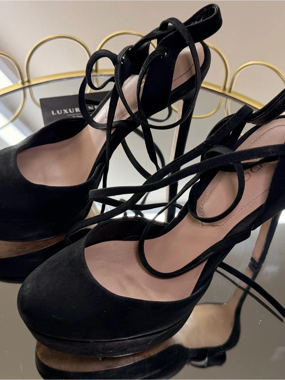 Aldo Black Suede Lace-Up Platform Heels